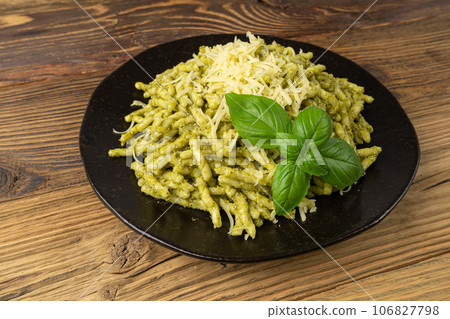 Trofie Al Pesto, Italian Pasta with Pesto Sauce, Traditional Genovese Troffie, Fusilli Pugliesi, Liguria Food 106827798