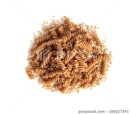 Raw Brown Pasta, Wholegrain Fusilli, Dry Whole Grain Noodle, Raw Spelt Macaroni, Healthy Italy Food 106827841