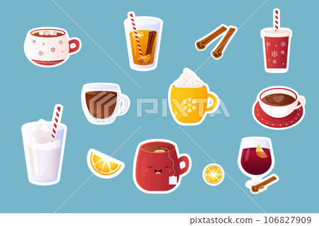 stickers winter hot, cosy drinks. Set of objects stickers winter hot, cosy drinks. Set of objects 106827909