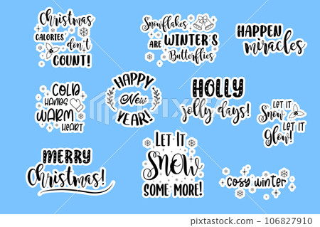 Stickers set winter inscriptions, greetings, happy new year and Christmas 106827910