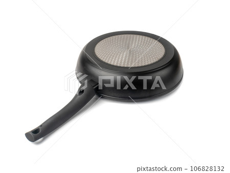Non Stick Frying Pan Isolated, New Eempty Black Nonstick Cookware with Metal Handles Closeup 106828132