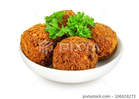 falafel in the bowl isolated on a white background with full depth of field falafel in the bowl isolated on a white background with full depth of field 106828273