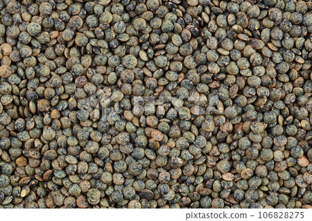 raw french green lentils as a background. Top view. Flat lay raw french green lentils as a background. Top view. Flat lay 106828275