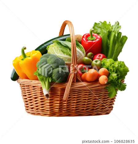 Fresh vegetables in basket isolated 106828635