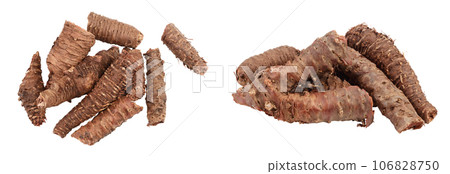 Rhodiola rosea root isolated on white background. Top view. Flat lay. Rhodiola rosea root isolated on white background. Top view. Flat lay. 106828750
