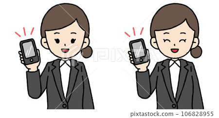 一群穿著西裝的女性單手拿著智能手機 106828955