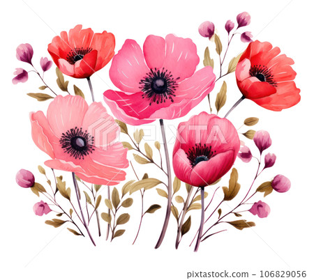 Pink watercolor flowers isolated 106829056