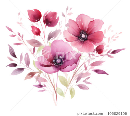 Pink watercolor flowers isolated 106829106