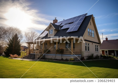 Solar panels on roof of the house renewable energy 106829403