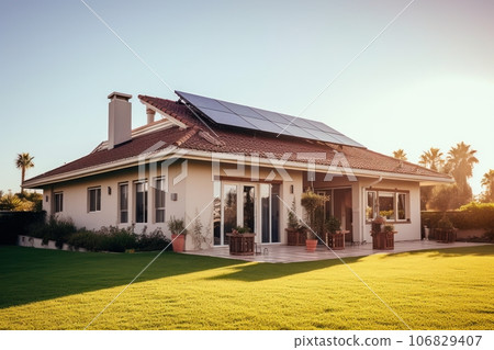 Solar panels on roof of the house renewable energy 106829407