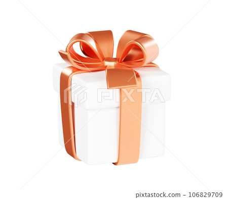 White closed gift box with bronze ribbon and bow 3d render illustration - present package for congratulation or bonus concept. Surprise pack - Christmas or winner greeting and reward design element. White closed gift box with bronze ribbon and bow 3d render illustration - present package for congratulation or bonus concept. Surprise pack - Christmas or winner greeting and reward design element. 106829709