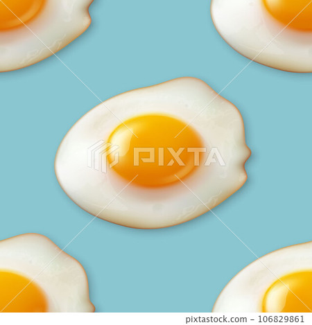 Vector Seamless Pattern with Realistic Fried Egg, Omelet on a Blue Background. Healthy Breakfast, Protein Food, Diet Meal Concept. Design Template 106829861