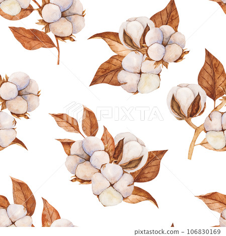 watercolor seamless pattern with cotton buds and dry leaves. Realistic botanical background for invitation,Holiday Winter Set, New Year clipart, decorations, Greeting card watercolor seamless pattern with cotton buds and dry leaves. Realistic botanical background for invitation,Holiday Winter Set, New Year clipart, decorations, Greeting card 106830169