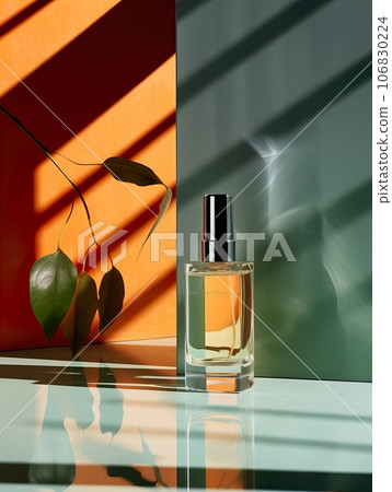Luxurious perfume bottle mockup, exquisite perfume commercial with natural light and rich rextures in studio background, beauty product container Luxurious perfume bottle mockup, exquisite perfume commercial with natural light and rich rextures in studio background, beauty product container 106830224