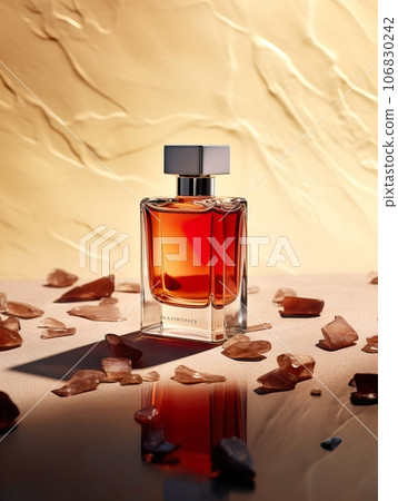 Luxurious perfume bottle mockup, exquisite perfume commercial with natural light and rich rextures in studio background, beauty product container Luxurious perfume bottle mockup, exquisite perfume commercial with natural light and rich rextures in studio background, beauty product container 106830242