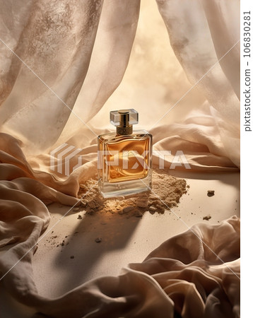 Luxurious perfume bottle mockup, exquisite perfume commercial with natural light and rich rextures in studio background, beauty product container Luxurious perfume bottle mockup, exquisite perfume commercial with natural light and rich rextures in studio background, beauty product container 106830281