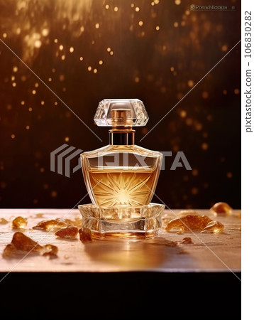Luxurious perfume bottle, exquisite perfume commercial with natural light and rich rextures in studio background, beauty product container Luxurious perfume bottle, exquisite perfume commercial with natural light and rich rextures in studio background, beauty product container 106830282