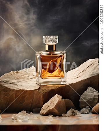 Luxurious perfume bottle mockup, exquisite perfume commercial with natural light and rich rextures in studio background, beauty product container Luxurious perfume bottle mockup, exquisite perfume commercial with natural light and rich rextures in studio background, beauty product container 106830283