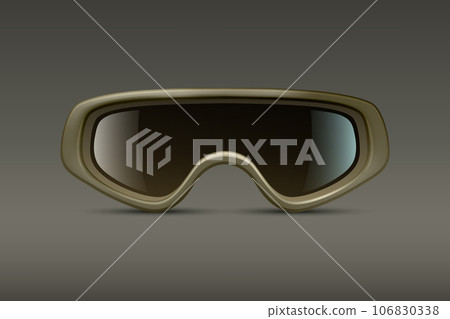 Vector 3d Realistic Military, Industrial Green Safety Glasses Icon Closeup Isolated on Green Background. Transparent Glasses, Safety Glasses - Sports, Military, Uniform. Front View Vector 3d Realistic Military, Industrial Green Safety Glasses Icon Closeup Isolated on Green Background. Transparent Glasses, Safety Glasses - Sports, Military, Uniform. Front View 106830338