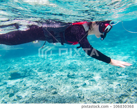 通過浮潛欣賞八重橋的珊瑚礁 106830368