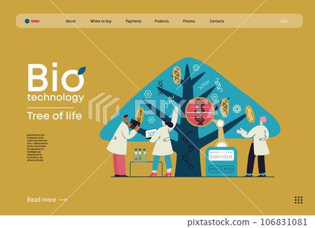 Bio Technology, Tree of life - modern flat vector concept illustration of scientists observing the tree, whose leaves represent various types of DNA. Metaphor of genetic research and diversity of life Bio Technology, Tree of life - modern flat vector concept illustration of scientists observing the tree, whose leaves represent various types of DNA. Metaphor of genetic research and diversity of life 106831081
