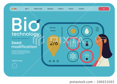 Bio Technology, Seed Modification -modern flat vector concept illustration of scientists choosing features for a seed, genetic modificated variants. Metaphor of direct impact of GMO on vegetation Bio Technology, Seed Modification -modern flat vector concept illustration of scientists choosing features for a seed, genetic modificated variants. Metaphor of direct impact of GMO on vegetation 106831083