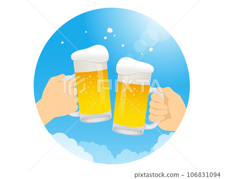 用夏日的天空和啤酒敬酒的一點插圖 106831094