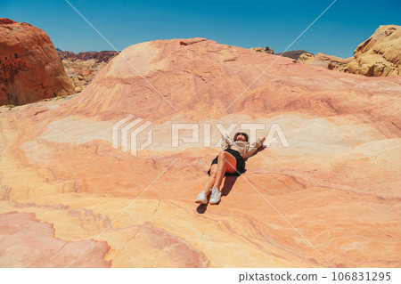 Young hiker woman on hike Young hiker woman on hike 106831295