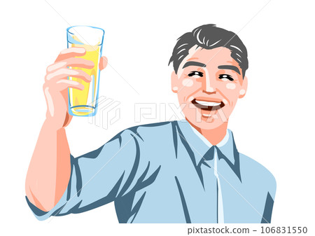 A man drinking with a smile A man drinking with a smile 106831550