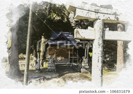 水彩風格不動院岩戶岩屋神社鳥取縣八津郡若狹町 106831879