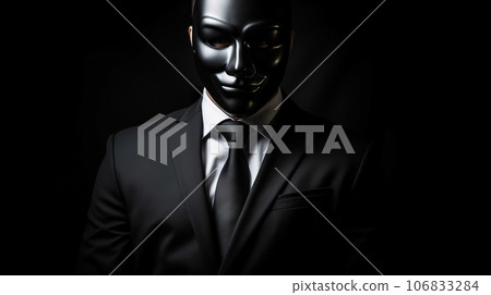 A person in a dark suit wearing a black mask "AI generated image" 106833284