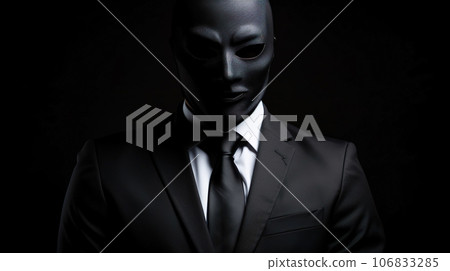 A person in a dark suit wearing a black mask "AI generated image" 106833285