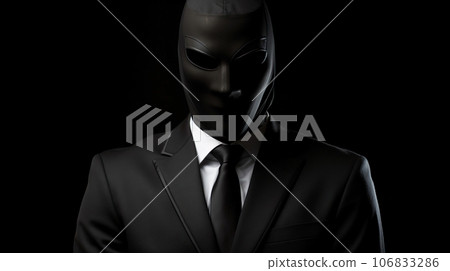 A person in a dark suit wearing a black mask "AI generated image" 106833286