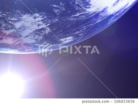 Earth, ocean, sun, horizon, space, clouds, atmosphere, ghost, flare (3DCG image) Earth, ocean, sun, horizon, space, clouds, atmosphere, ghost, flare (3DCG image) 106833656