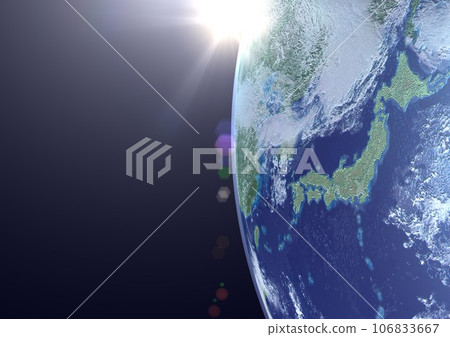 Earth Japan Sunset Sun Ghost Flare (3DCG image) 106833667