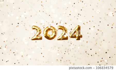 Happy New Year 2024, Golden glitter confetti background