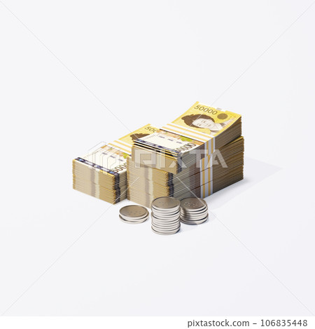 Currency of Korea, bundle of different types of paper currency. Korean money, won Currency of Korea, bundle of different types of paper currency. Korean money, won 106835448