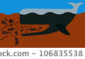 Illustration of a whale trying to eat garbage, ocean pollution 106835538