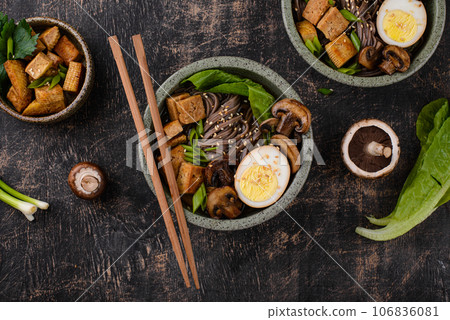 Soba noodle with tofu and mushroom Soba noodle with tofu and mushroom 106836081