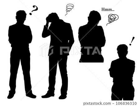 Doubts about business scenes, hazy, inspirational, worried pose male silhouette, whole body, upper body illustration set 106836310