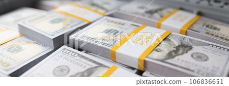 Many stacks of dollar bills in briefcase close up. Many stacks of dollar bills in briefcase close up. 106836651
