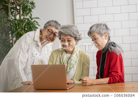 Senior women looking at laptops Senior women looking at laptops 106836884