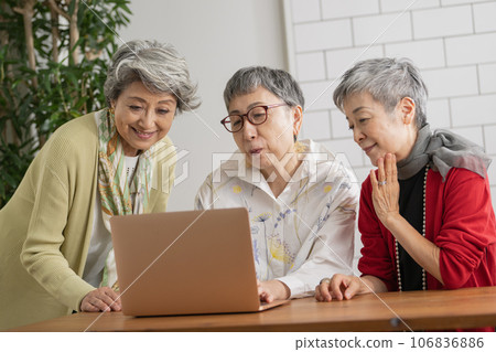 看筆記本電腦的高級女性 106836886