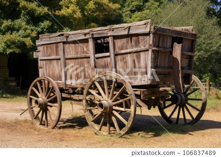 Old wooden rural wagon. Generative AI 106837489