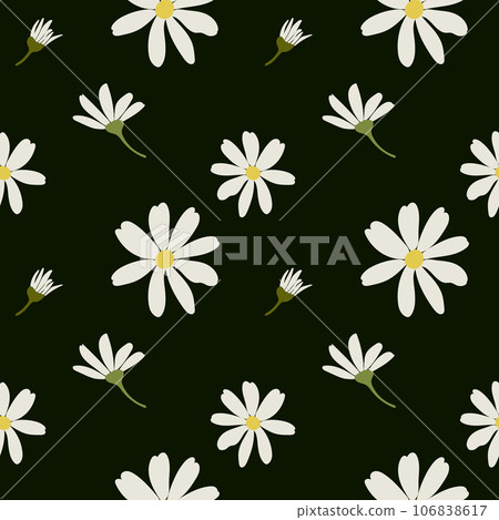 White daisy chamomile flowers. Camomile vector seamless pattern. Cute round flower head plant nature collection. Decoration element. Flat design for cards, packaging, prints, textile White daisy chamomile flowers. Camomile vector seamless pattern. Cute round flower head plant nature collection. Decoration element. Flat design for cards, packaging, prints, textile 106838617