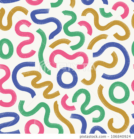 Colorful bold grunge line childish background. Fun doodle vector seamless pattern for children or trendy design. 106840924