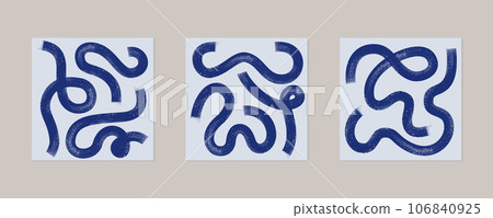 Bold messy paint brush strokes wall art, poster set. Curve blue wavy brushstroke. Bold messy paint brush strokes wall art, poster set. Curve blue wavy brushstroke. 106840925
