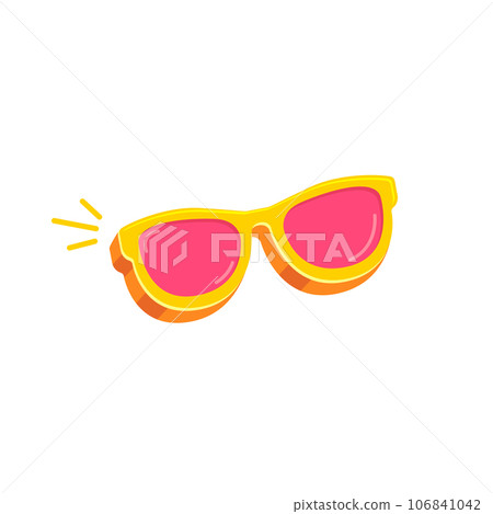 Yellow sunglasses with pink lens isolated on white background. Cartoon funny kids summer sunglasses icon, label and sign. Sunglasses vector graphic illustration 106841042