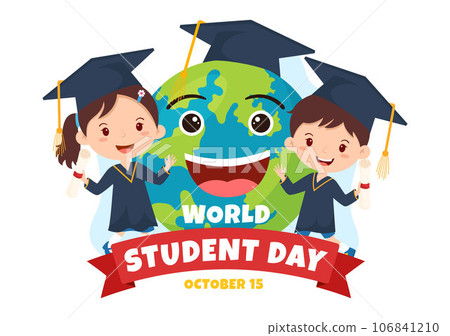 World Students Day Vector Illustration on October 15 with Student, Book, Globe and More for Web Banner or Poster in Kids Cartoon Background Design World Students Day Vector Illustration on October 15 with Student, Book, Globe and More for Web Banner or Poster in Kids Cartoon Background Design 106841210