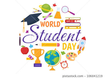 World Students Day Vector Illustration on October 15 with Student, Book, Globe and More for Web Banner or Poster in Kids Cartoon Background Design 106841219